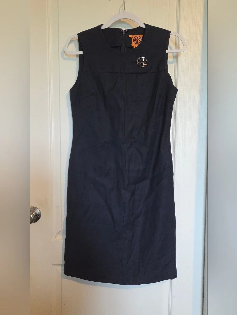 Tory Burch Elegant Sleeveless Navy Blue Sheath Dress, Size 4
